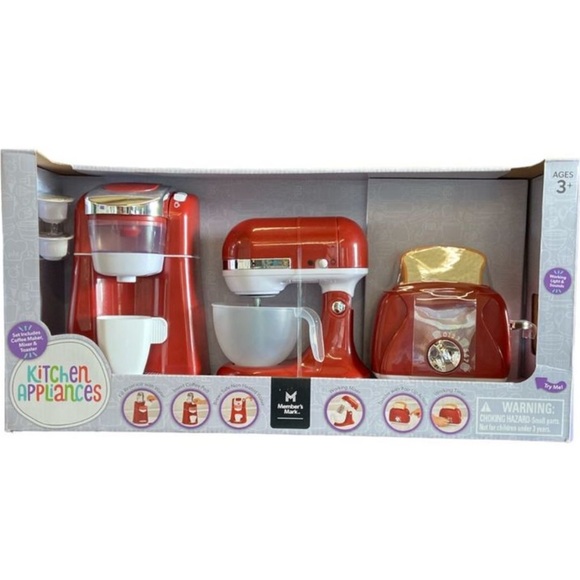 BNWT’s Member’s Mark 3-piece Gourmet Toy Kitchen Appliance Set - Red/Brown-White - Picture 1 of 17